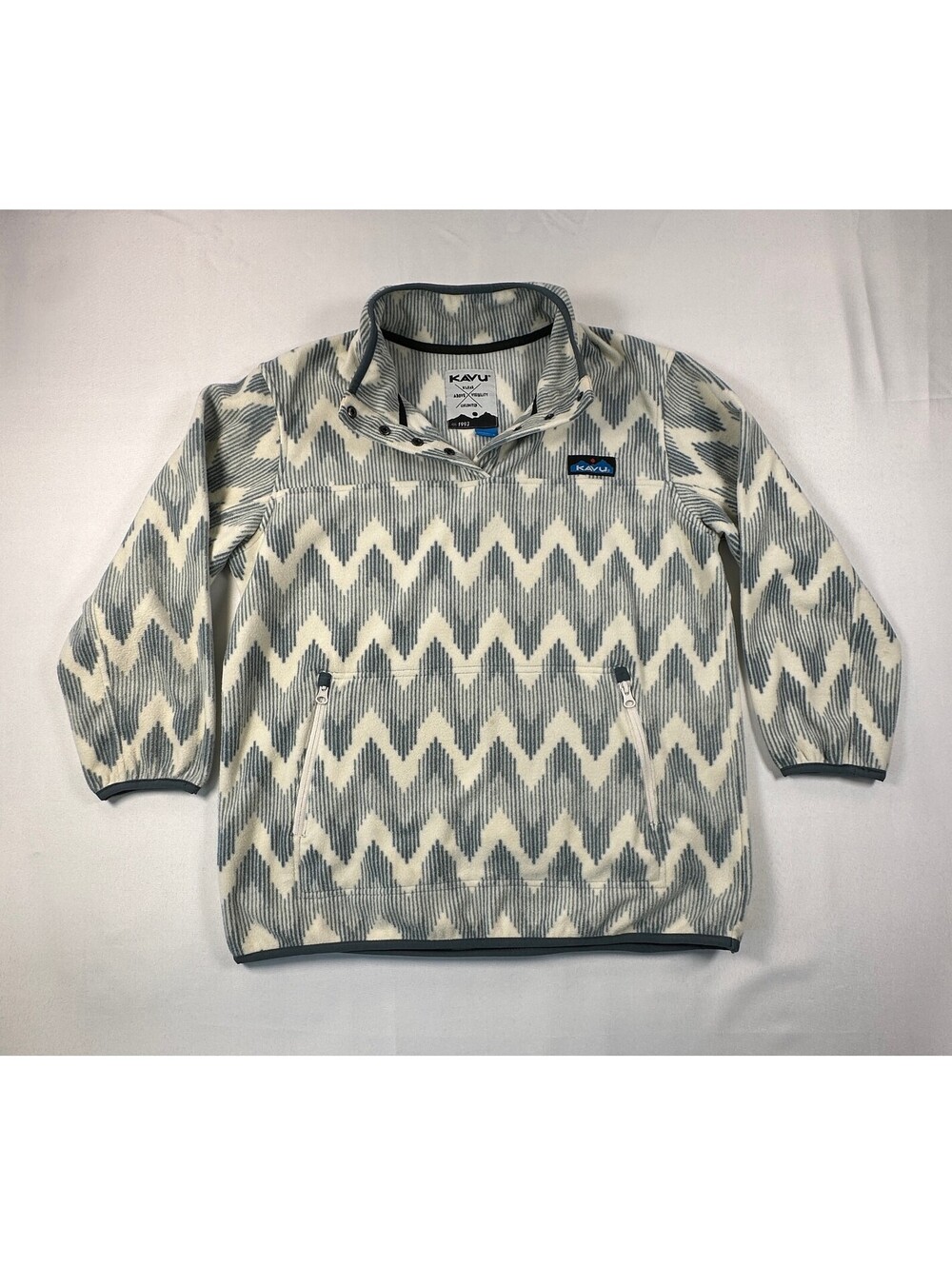 Kavu Cavanaugh Fleece Pullover Jacket Women's Large Grey Cream Chevron Snap T